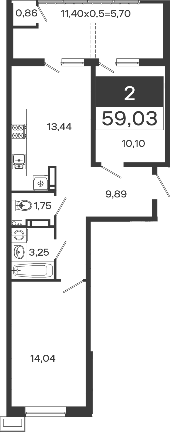 2-комн., 53.33 м², 14/18 этаж, ЖК «Образцово»