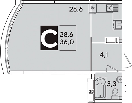 Студия, 36 м², 16/16 этаж, ЖК «Самолет»