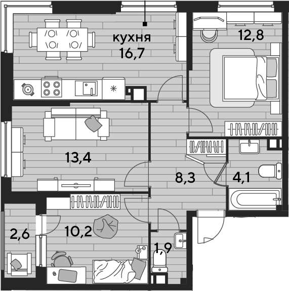 3-комн., 67.4 м², 8/19 этаж, ЖК «DОГМА ПАРК»