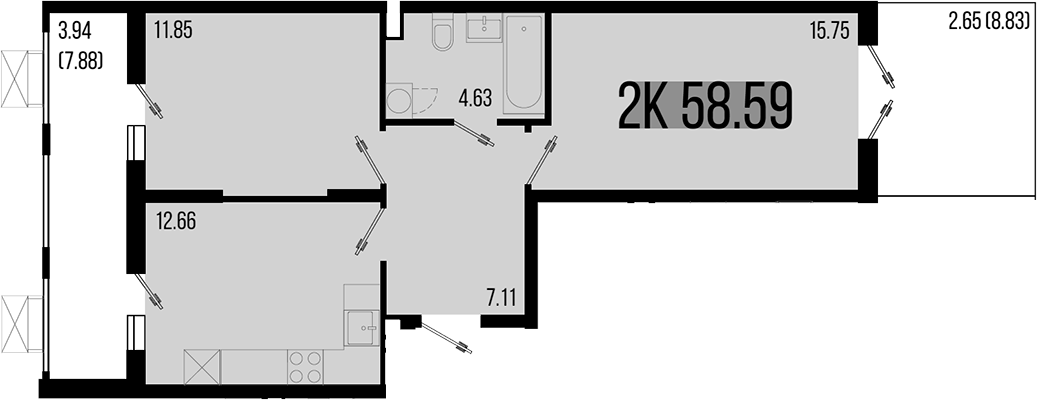 2-комн., 52 м², 1/8 этаж, ЖК «Цветной бульвар»