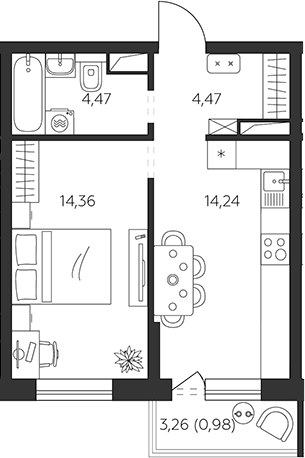 1-комн., 37.54 м², 7/9 этаж, ЖК «К24»