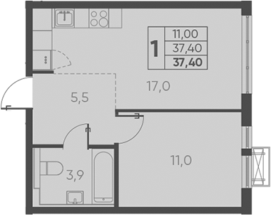 Продается 1-комн. квартира, 37.4 м²