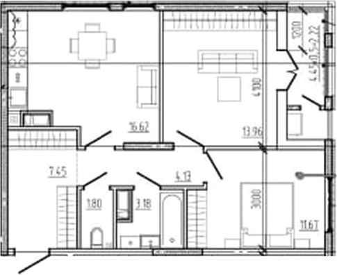 3-комн., 58.81 м², 14/18 этаж, ЖК «Моренуар»