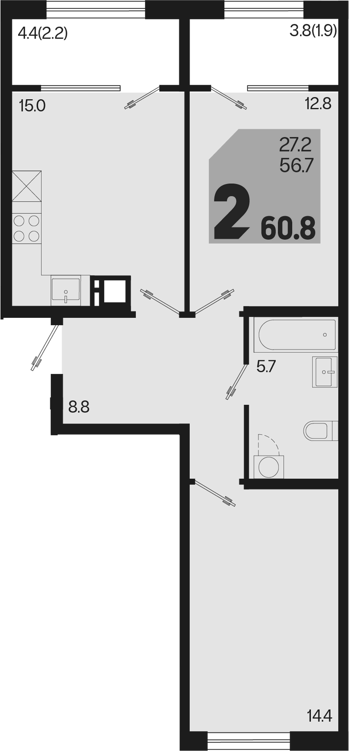 Продается 3-комн. квартира, 56.7 м²