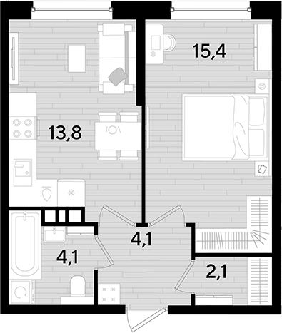 1-комн., 39.5 м², 8/16 этаж, ЖК «DОГМА ПАРК»