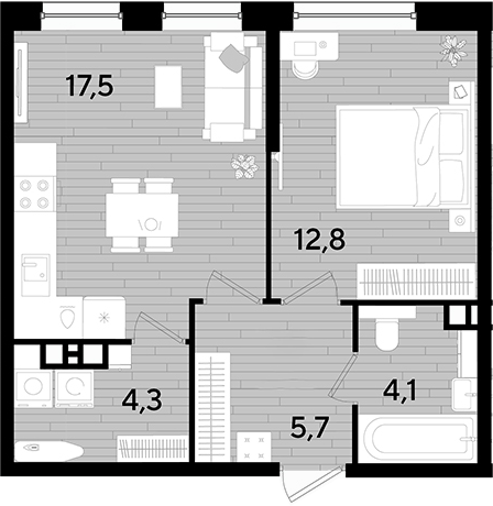 Продается 1-комн. квартира, 44.4 м²
