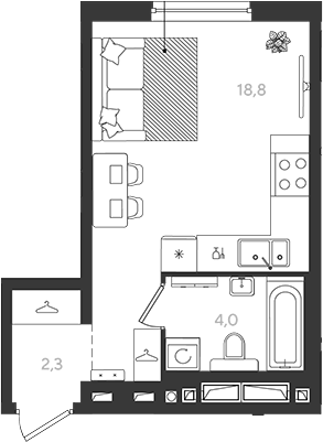 Студия, 25.1 м², 16/18 этаж, ЖК «Самолет»