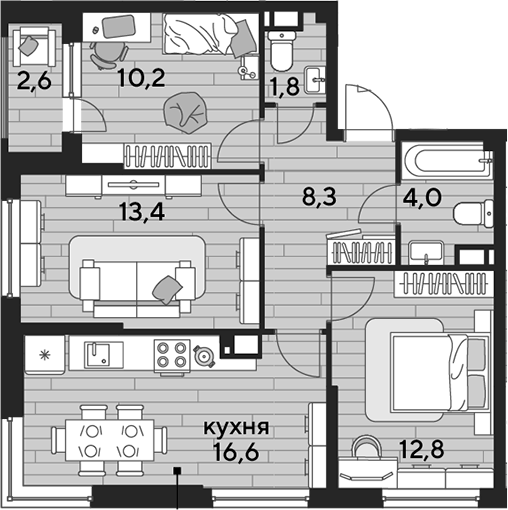 3-комн., 67.1 м², 11/16 этаж, ЖК «DОГМА ПАРК»