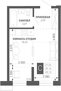 Студия, 27.53 м², 5/18 этаж, ЖК «Иначе в Молодежном»