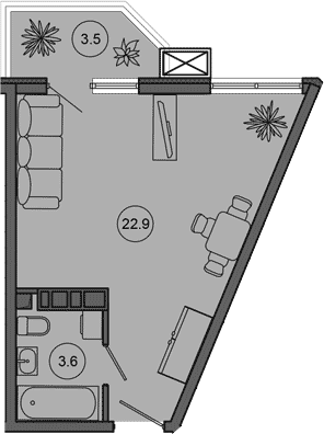 Студия, 26.5 м², 5/10 этаж, ЖК «Гостиничный комплекс GREENMONT»