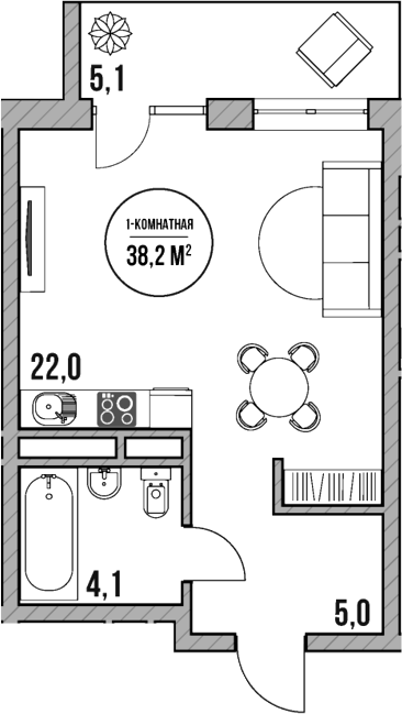 Студия, 31.1 м², 2/5 этаж, ЖК «МореТут»