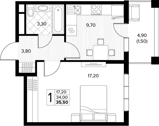 Продается 1-комн. квартира, 34 м²