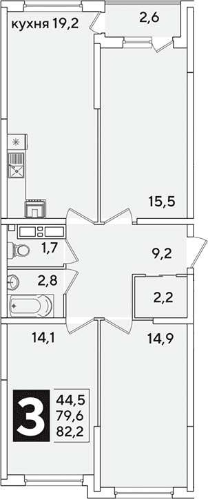 4+ комнаты, 82.2 м², 13/16 этаж, ЖК «Самолет»