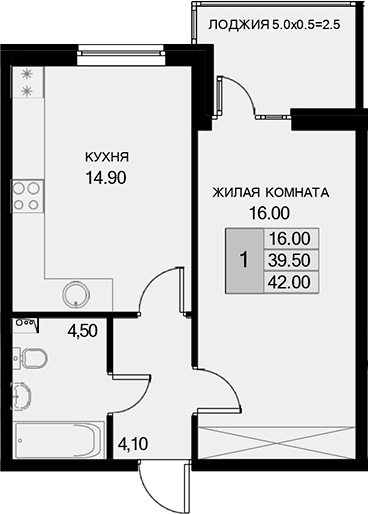 1-комн., 39.5 м², 2/7 этаж, ЖК «История»