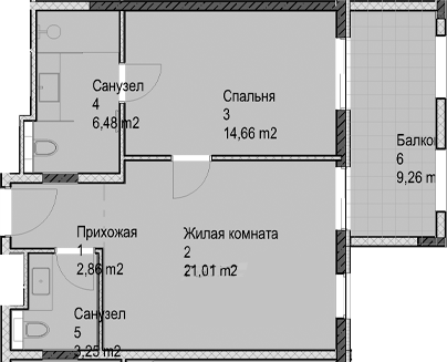 2-комн., 48.3 м², 4/6 этаж, ЖК «Гостиничный комплекс Николай 1»