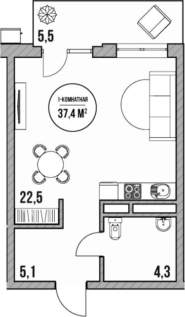 Студия, 31.9 м², 2/5 этаж, ЖК «МореТут»