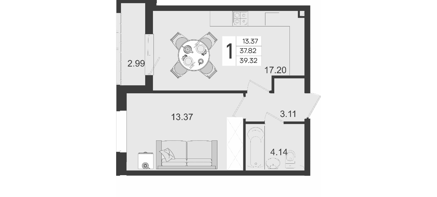 Продается 1-комн. квартира, 37.82 м²