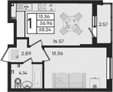 Продается 1-комн. квартира, 36.95 м²