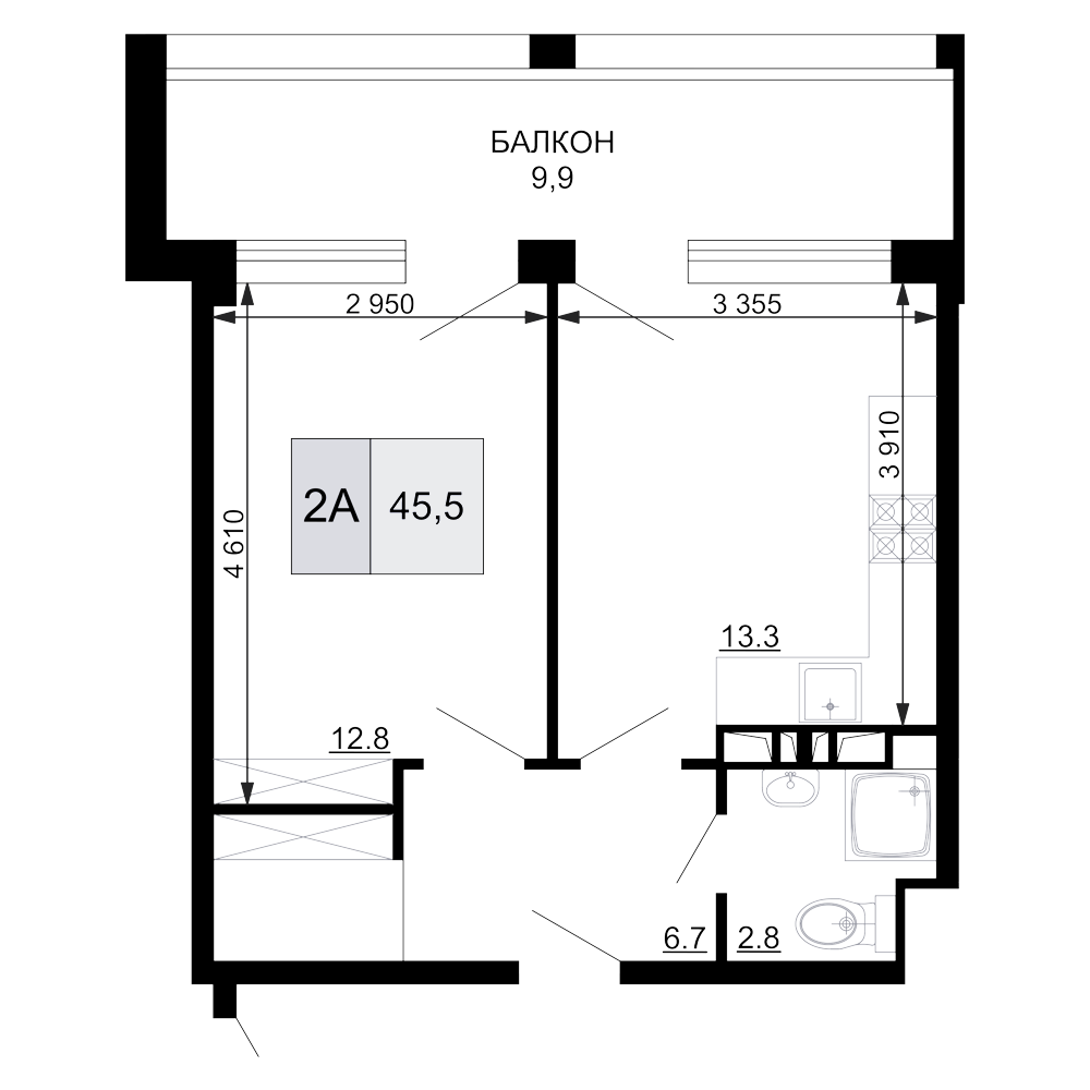 2-комн., 35.6 м², 2/9 этаж, ЖК «Гостиничный комплекс Мореград»