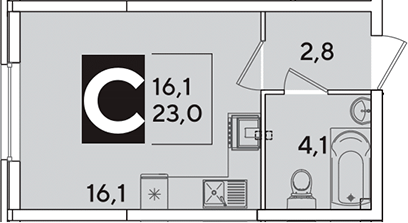 Студия, 23 м², 1/16 этаж, ЖК «Самолет»