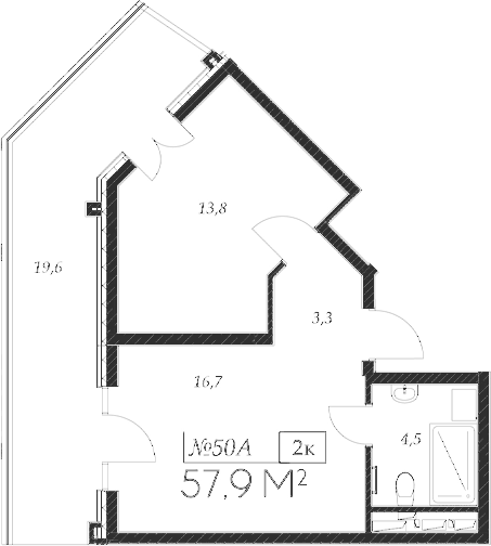 2-комн., 38.3 м², 2/9 этаж, ЖК «Морелло»