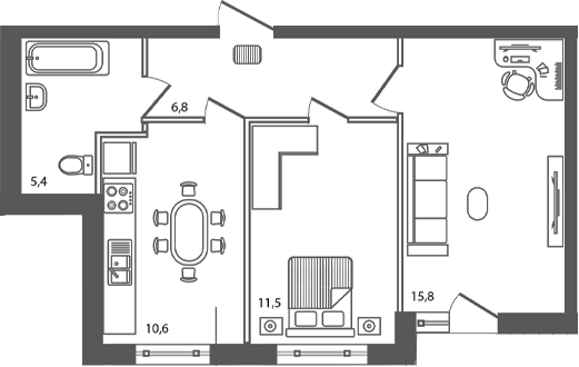 2-комн., 50.1 м², 1/9 этаж, ЖК «Сиреневый бульвар»
