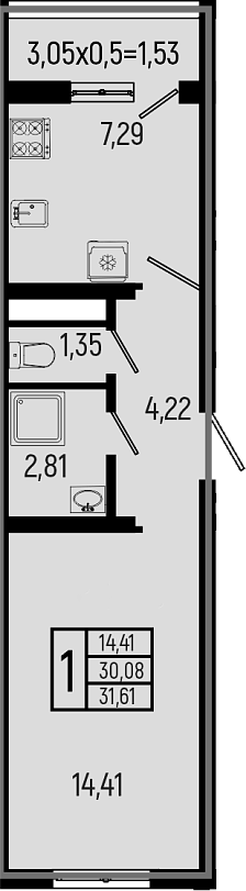 Продается 1-комн. квартира, 30.08 м²