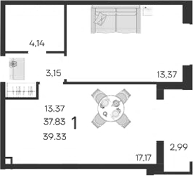 Продается 1-комн. квартира, 37.83 м²