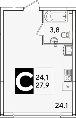 Студия, 27.9 м², 1/16 этаж, ЖК «Самолет»