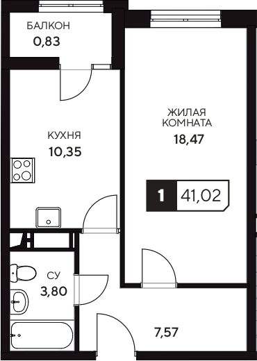 Продается 1-комн. квартира, 40.19 м²