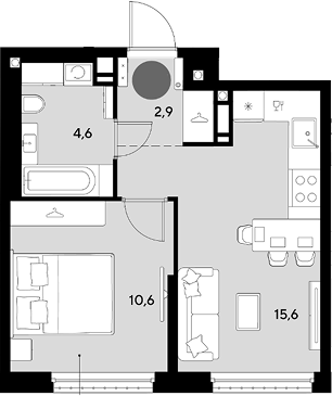 2-комн., 33.7 м², 17/18 этаж, ЖК «Грейд»