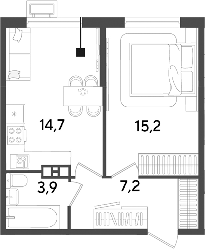 1-комн., 41 м², 4/9 этаж, ЖК «Парк Победы»