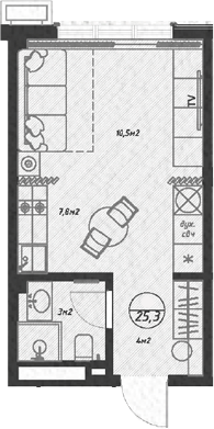Студия, 25.3 м², 4/7 этаж, ЖК «Оливия»