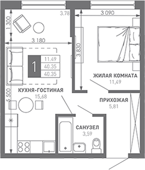 Продается 1-комн. квартира, 41.7 м²