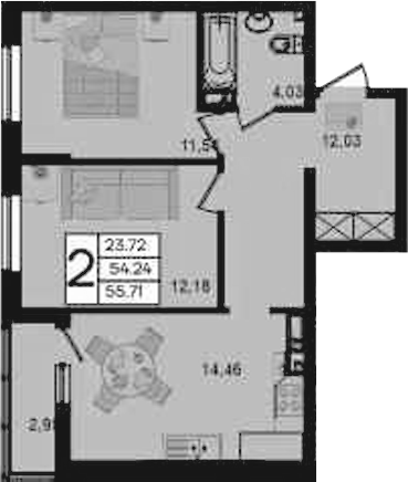 2-комн., 54.24 м², 2/9 этаж, ЖК «Дом 101»