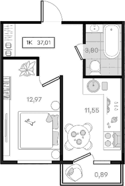 1-комн., 36.12 м², 3/8 этаж, ЖК «История 3»