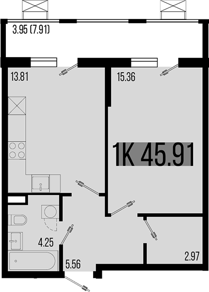 Продается 1-комн. квартира, 41.95 м²