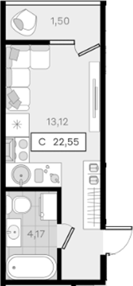 Студия, 21.08 м², 8/8 этаж, ЖК «История 3»