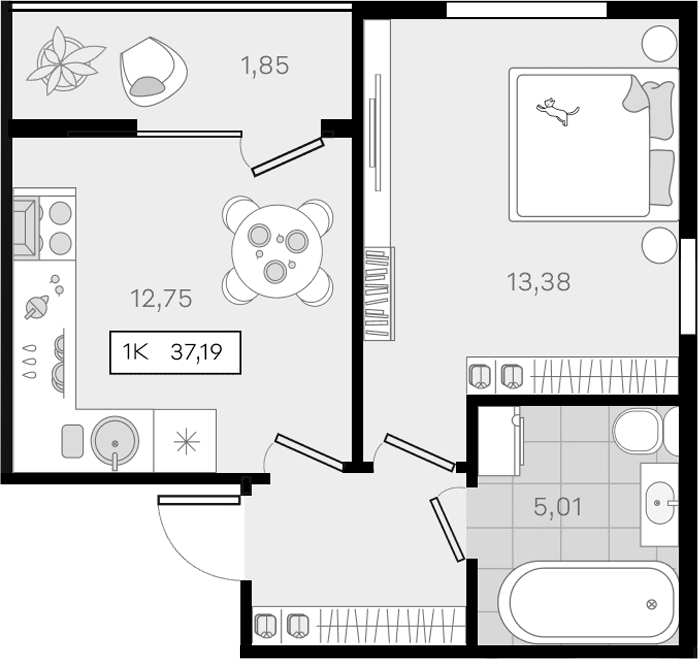 1-комн., 35.34 м², 6/8 этаж, ЖК «История 3»