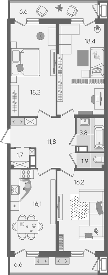 4+ комнаты, 88.1 м², 17/24 этаж, ЖК «Рекорд»