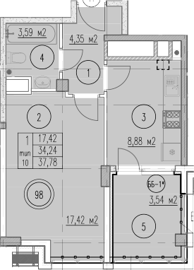 1-комн., 34.24 м², 7/9 этаж, ЖК «Agoy Park Residence by Lavicon»