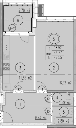 1-комн., 44.77 м², 1/10 этаж, ЖК «Agoy Park Residence by Lavicon»