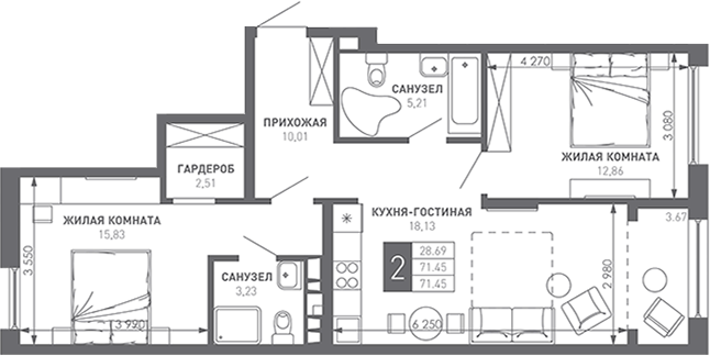 Продается 2-комн. квартира, 73 м²