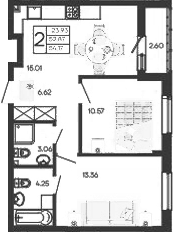 Продается 2-комн. квартира, 52.87 м²