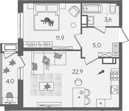 Продается 2-комн. квартира, 43.4 м²