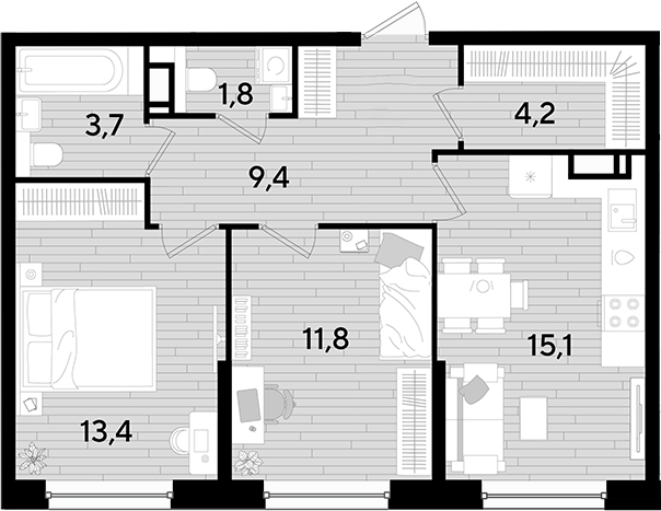 Продается 2-комн. квартира, 59.4 м²