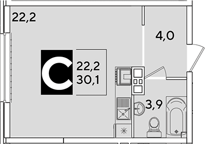Студия, 30.1 м², 2/16 этаж, ЖК «Самолет»