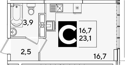 Продается 1-комн. квартира, 23.1 м²