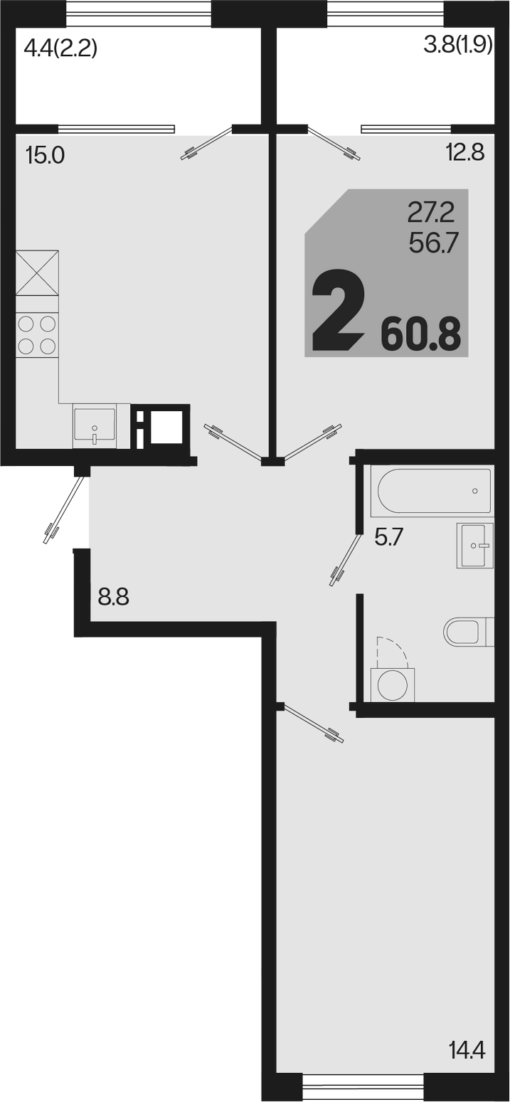 Продается 3-комн. квартира, 56.7 м²