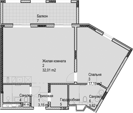 2-комн., 64.8 м², 3/6 этаж, ЖК «Гостиничный комплекс Николай 1»